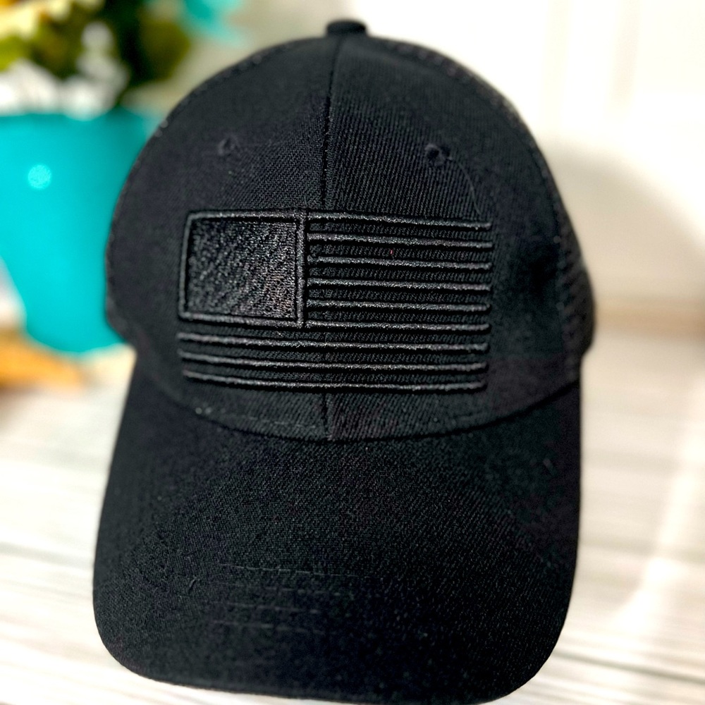 American Flag Embroidered Hat, Adjustable Back, Black